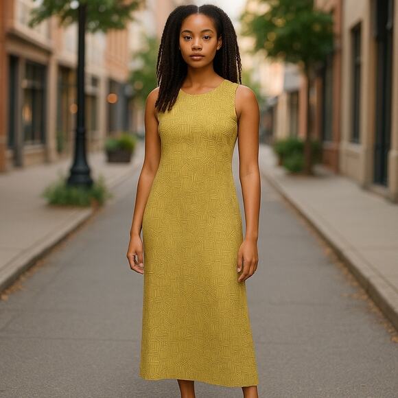 Women’s Vintage Spencer Jeremy Silk Lined MIDI Sleeveless Dress Size 8 Tan - Picture 1 of 6